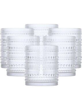 Vintage Beaded Hobnail Drinkware Set - 10oz Double Old Fashioned Glasses, 6